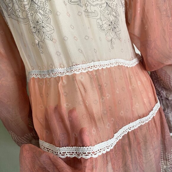 size S 4 Love & Liberty Johnny Was sheer relaxed loose fit tunic boho silk blous - Picture 5 of 10